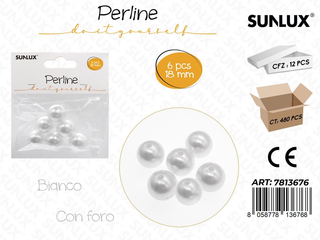 Sunlux Perline Bia. c/ Foro 6PCS 18MM