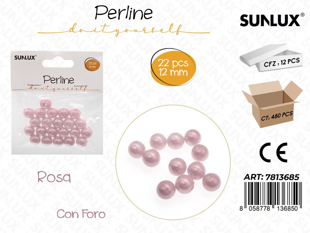 Sunlux Perline Rosa c/ Foro 22PCS 12MM