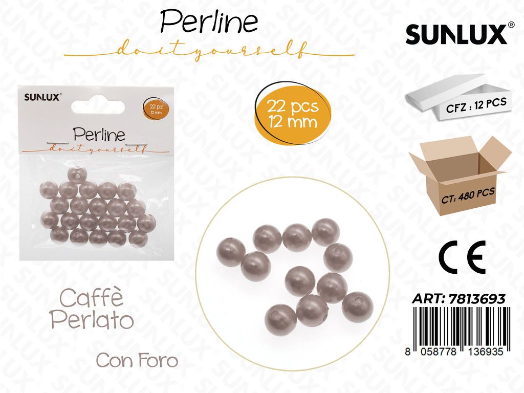 Sunlux Perline Caffe Perl. c/ Foro 22PCS 12MM