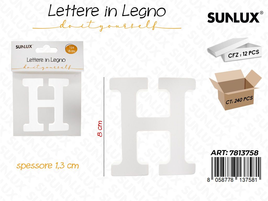 Sunlux Lettera H in Legno 8*1.3CM