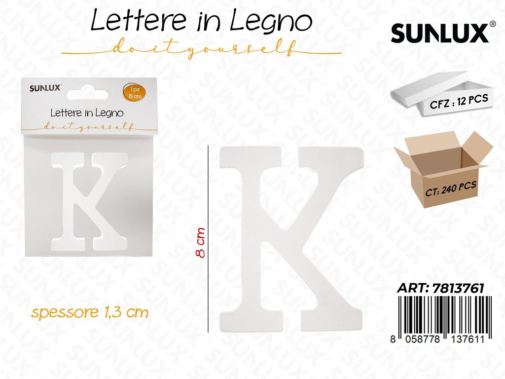 Sunlux Lettera K in Legno 8*1.3CM