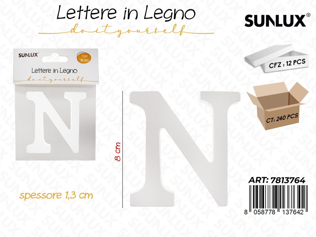 Sunlux Lettera N in Legno 8*1.3CM