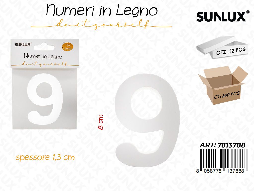 Sunlux Numero 9 in Legno 8*1.3CM