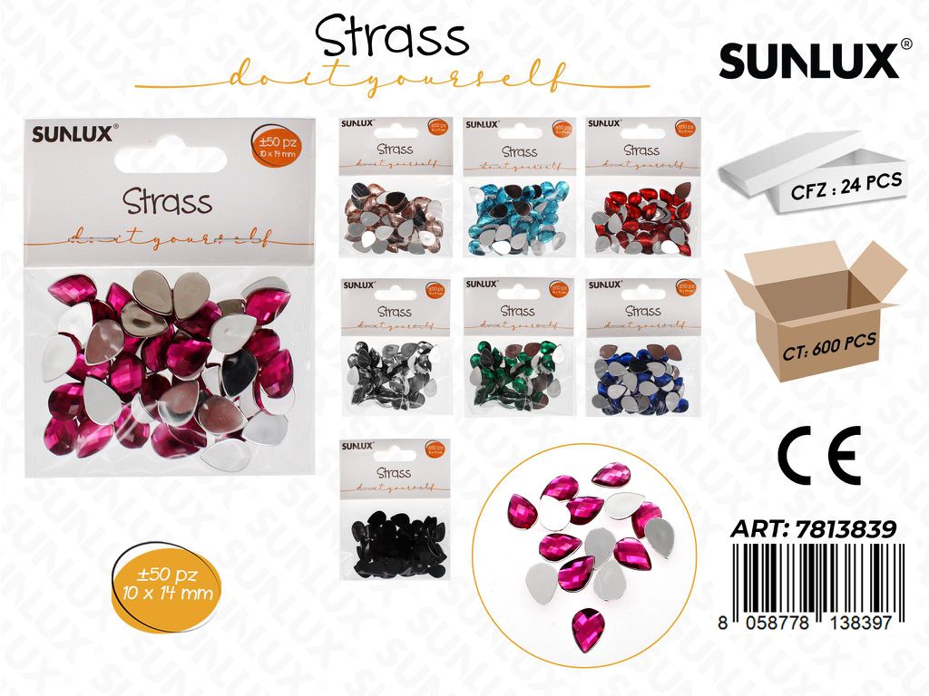 Sunlux Strass Col. Ass. 50PCS 10*14MM / Pz da 24