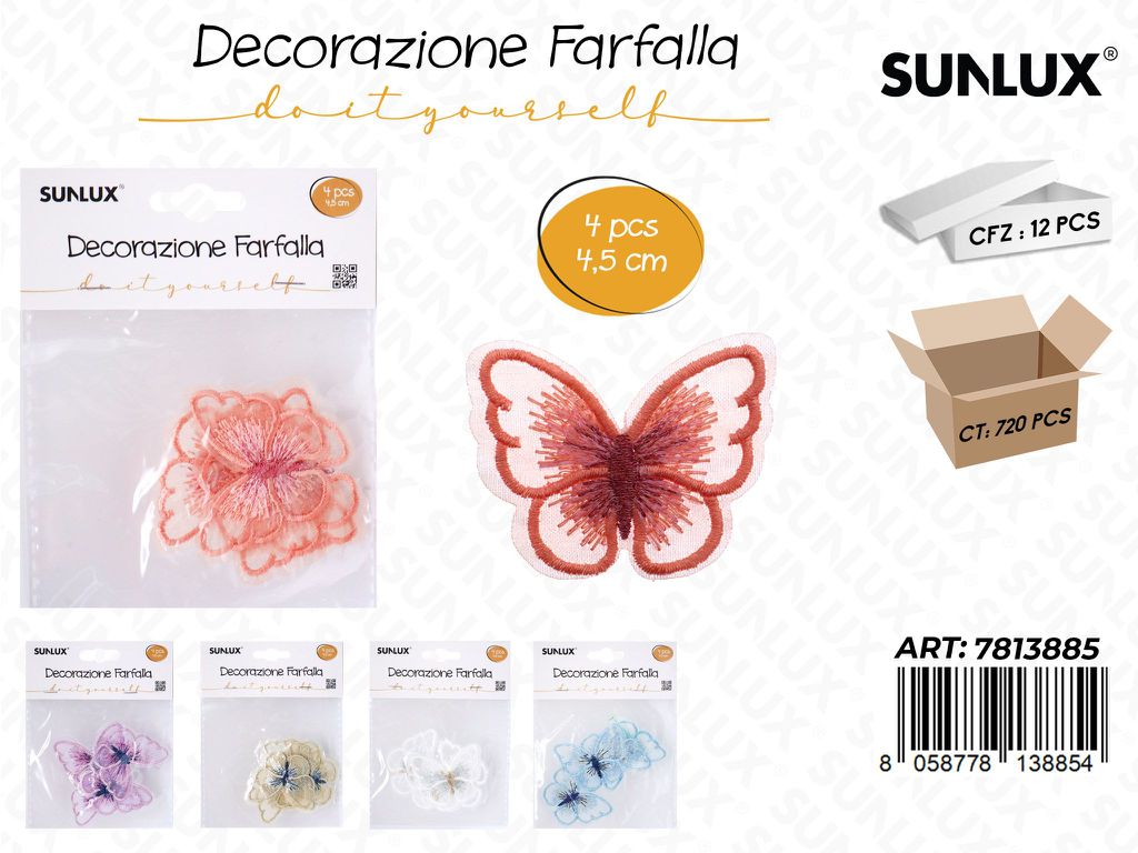 Sunlux Dec. Farfalla Ass. 4PCS 4.5CM