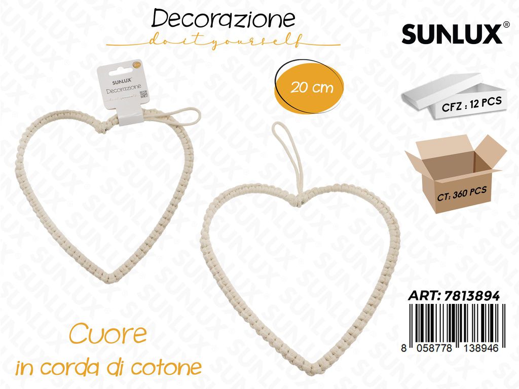 Sunlux Dec. Cuore in Corda Cotone 20CM