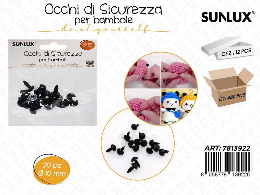 Sunlux Occhi di Sicurezza per Bambole 20PCS 10MM