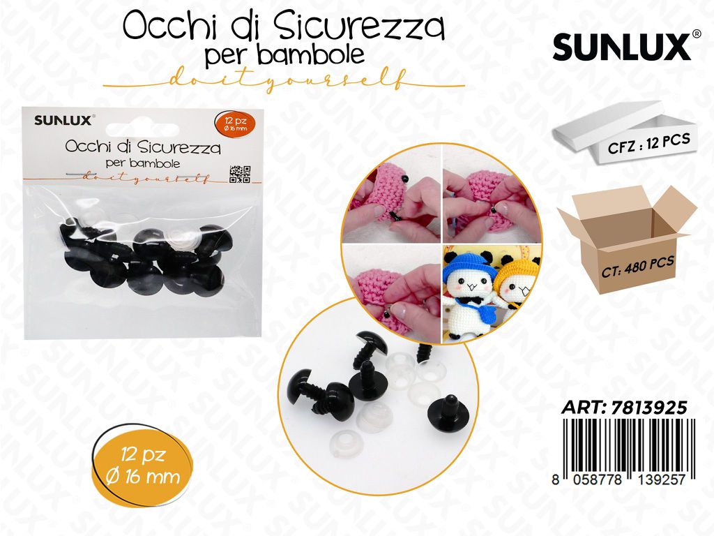 Sunlux Occhi di Sicurezza per Bambole 12PCS 16MM