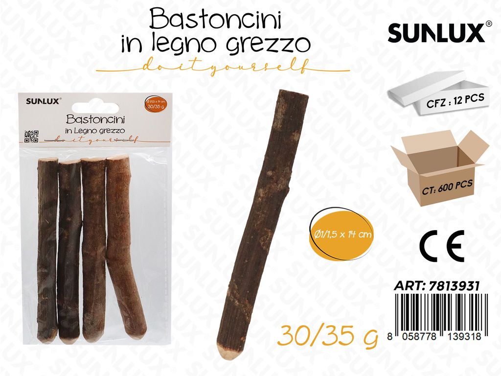 Sunlux Bastoncini in Legno Grezzo 30-35GR 1-1.5*14CM