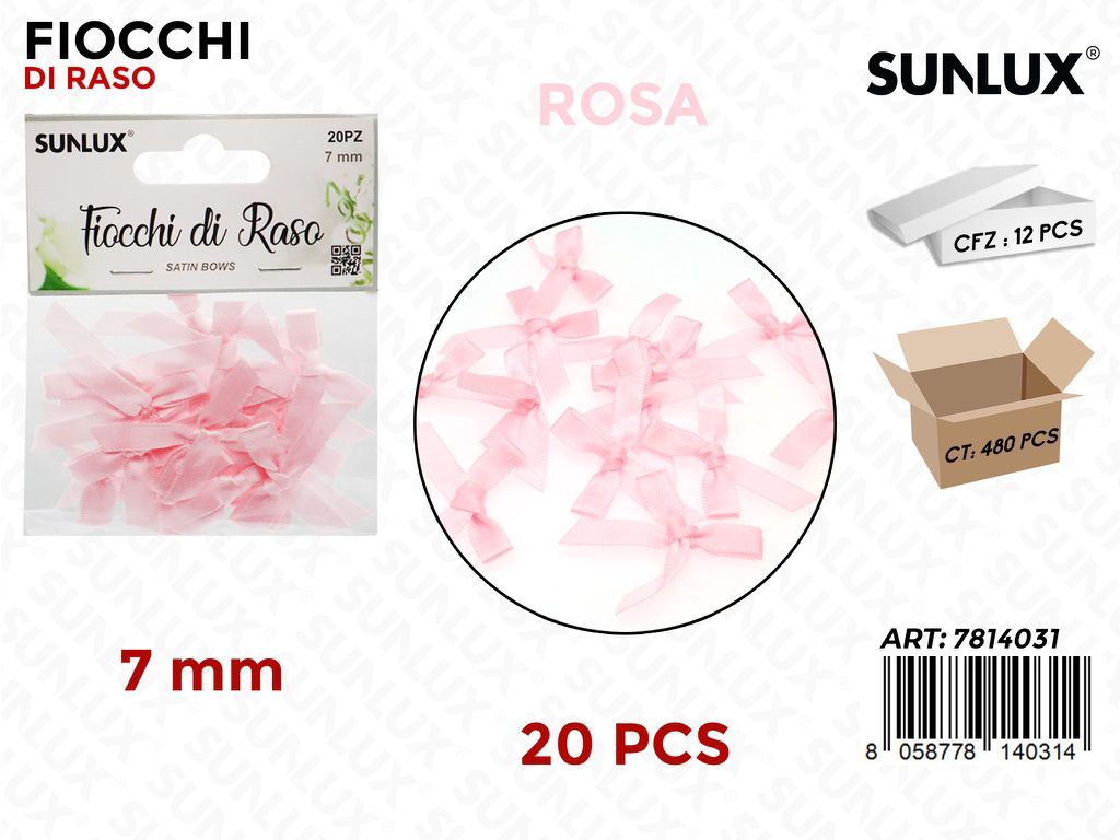 Sunlux Fiocchi di Raso Rosa 20PCS 7MM
