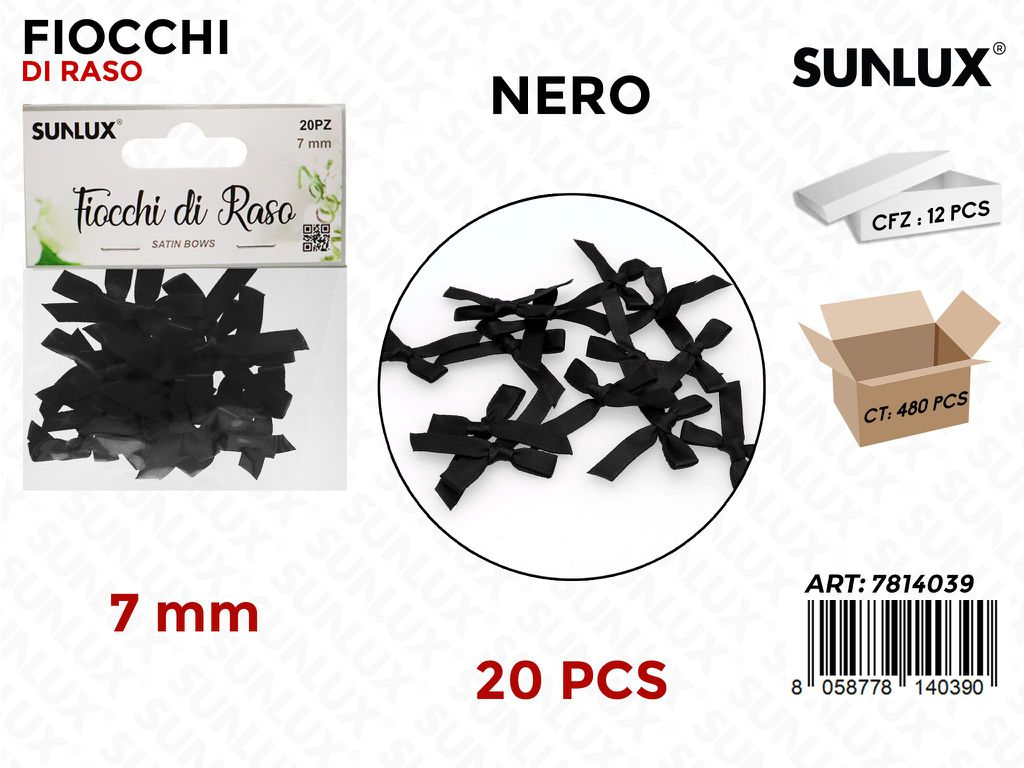 Sunlux Fiocchi di Raso Nero 20PCS 7MM