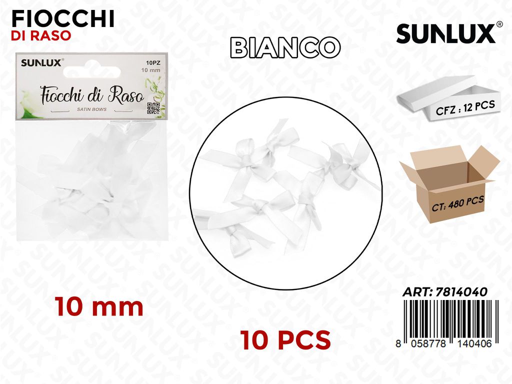 Sunlux Fiocchi di Raso Bianco 10PCS 10MM