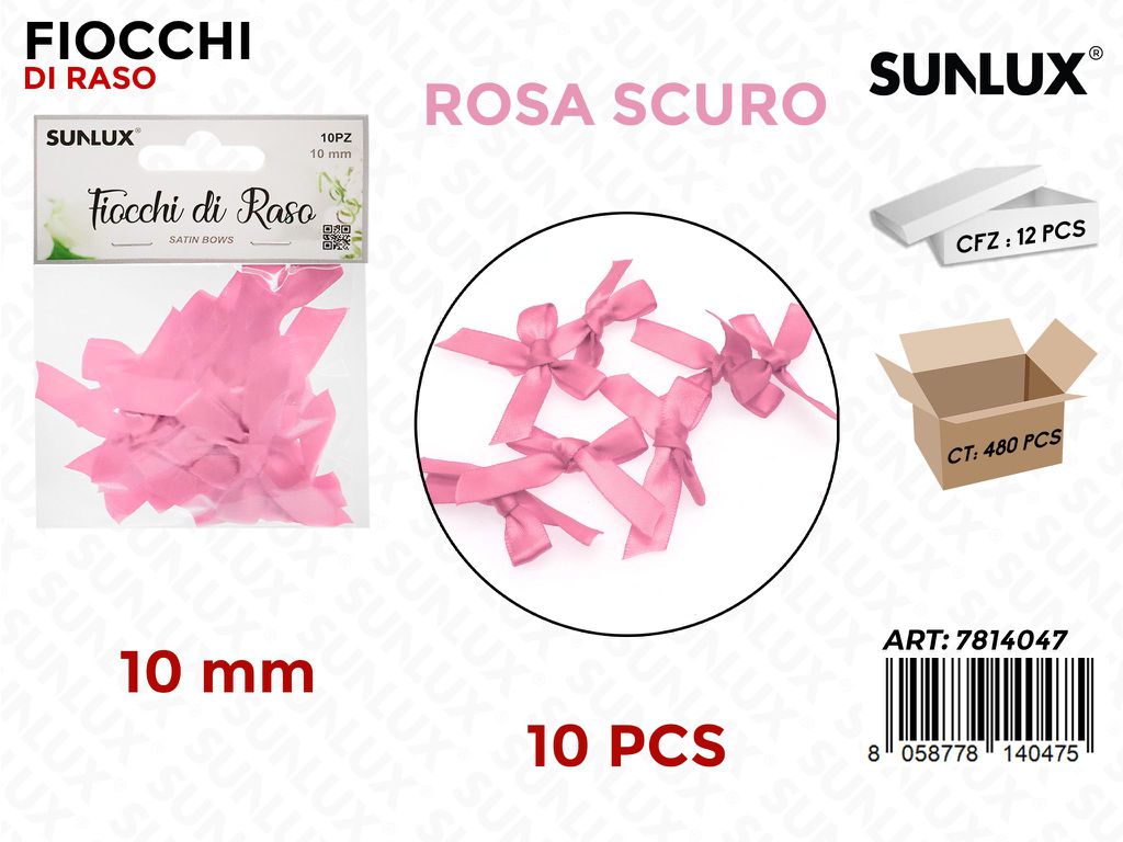 Sunlux Fiocchi di Raso Rosa 10PCS 10MM