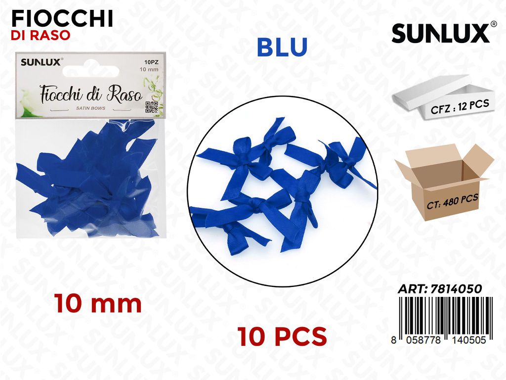 Sunlux Fiocchi di Raso Blu 10PCS 10MM