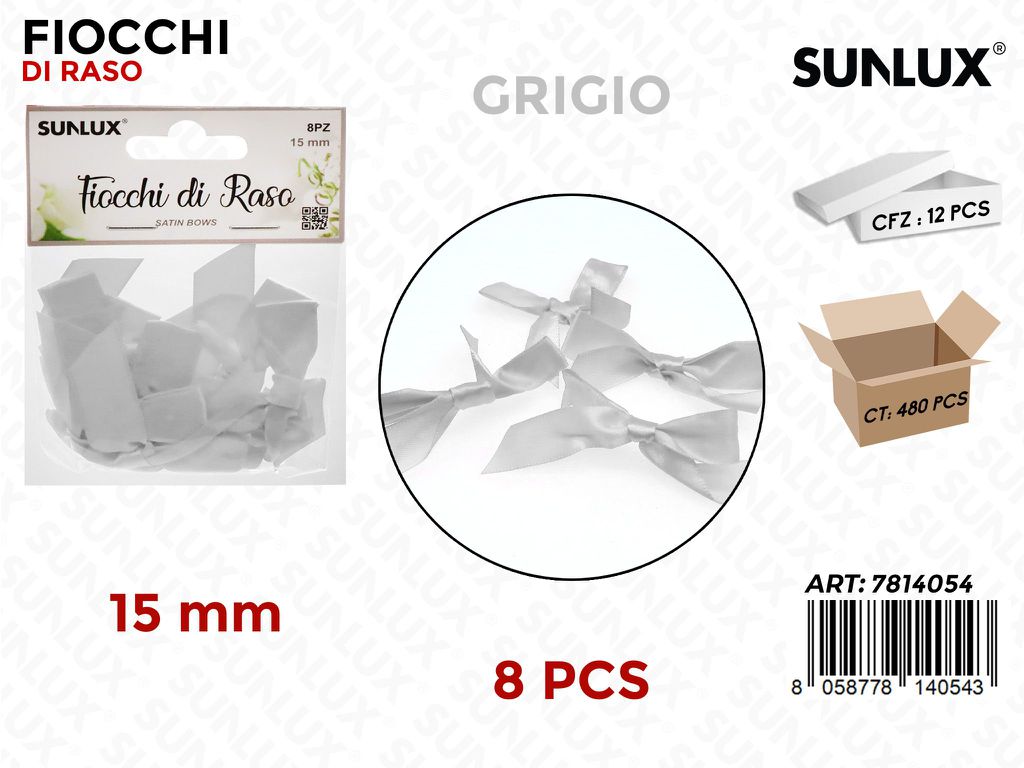 Sunlux Fiocchi di Raso Grigio 8PCS 15MM