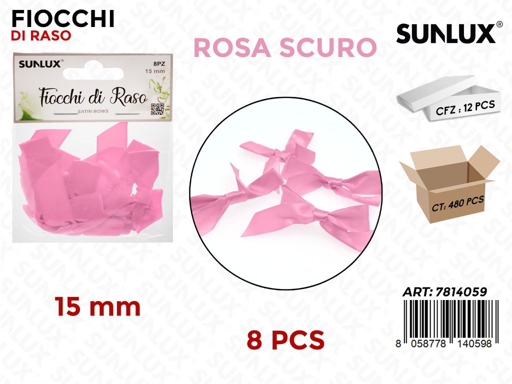 Sunlux Fiocchi di Raso Rosa Sc. 8PCS 15MM