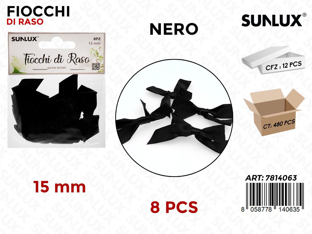 Sunlux Fiocchi di Raso Nero 8PCS 15MM