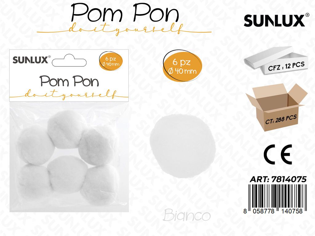 Sunlux Pompon Bianco 6PCS D.40MM