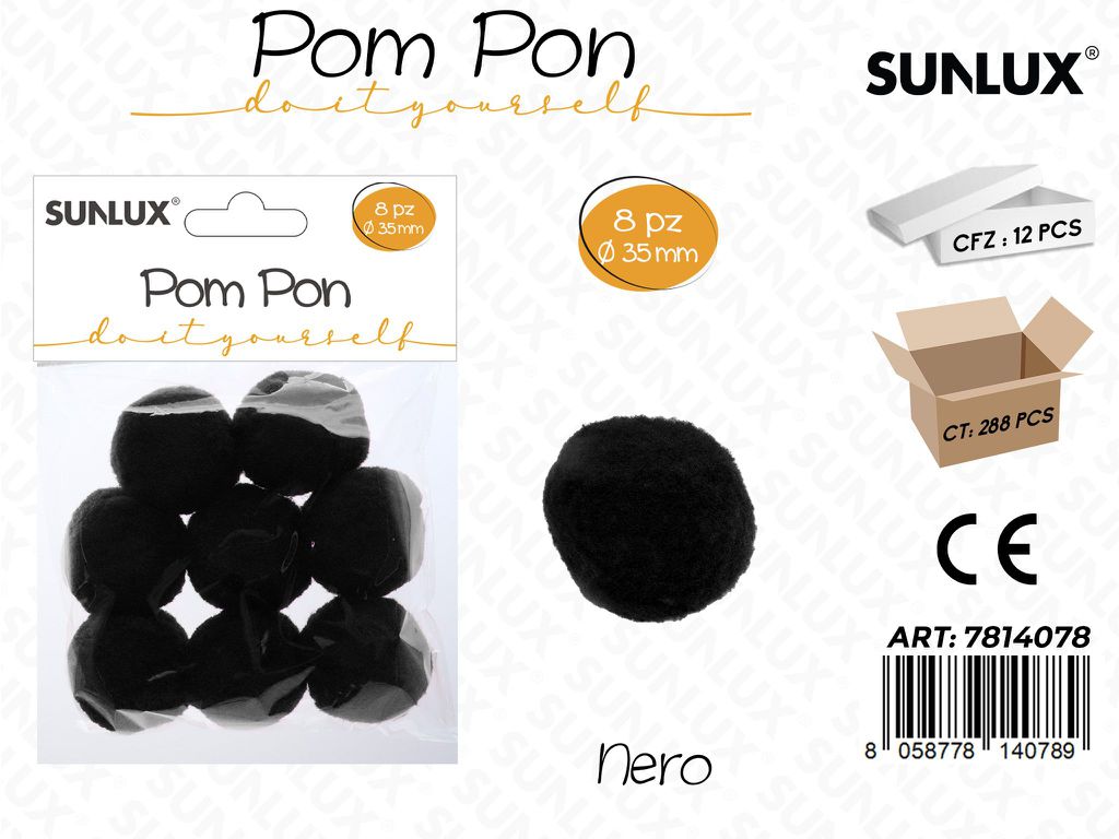 Sunlux Pompon Nero 8PCS D.35MM