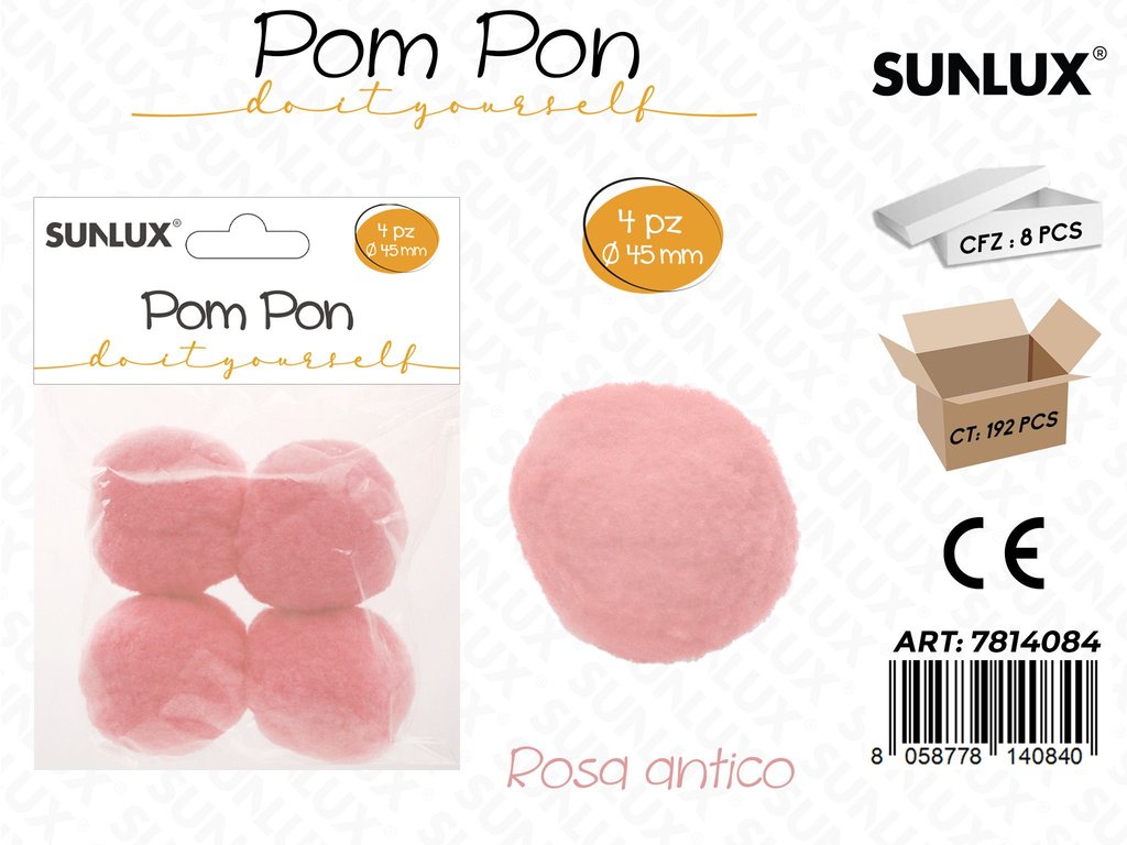 Sunlux Pompon Rosa Antico 4PCS D.45MM