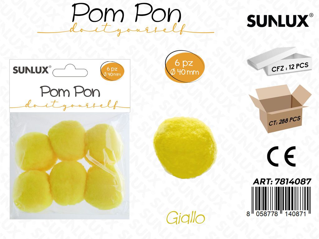 Sunlux Pompon Giallo 6PCS D.40MM