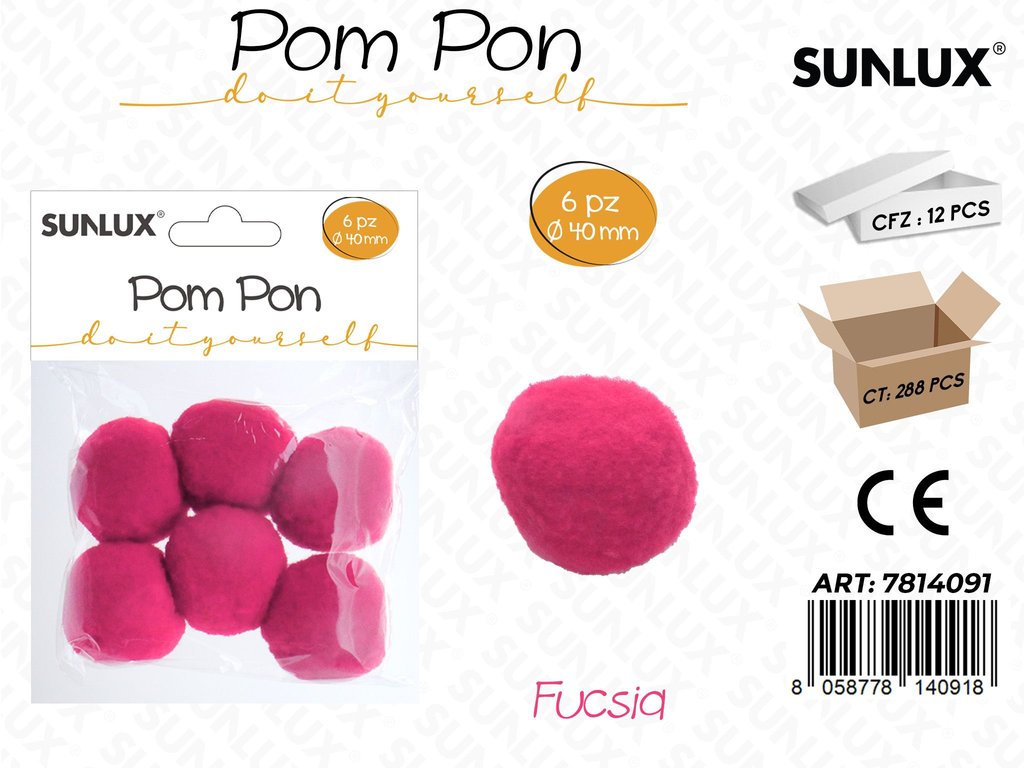 Sunlux Pompon Fucsia 6PCS D.40MM