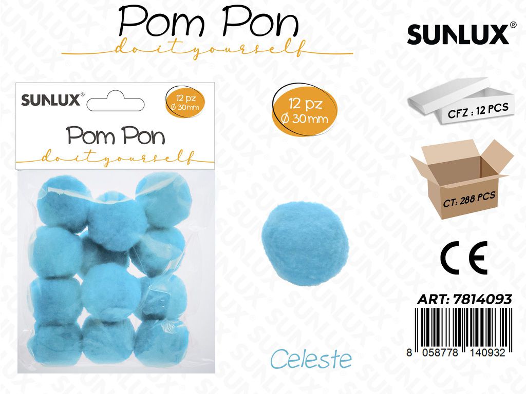 Sunlux Pompon Celeste 12PCS D.30MM