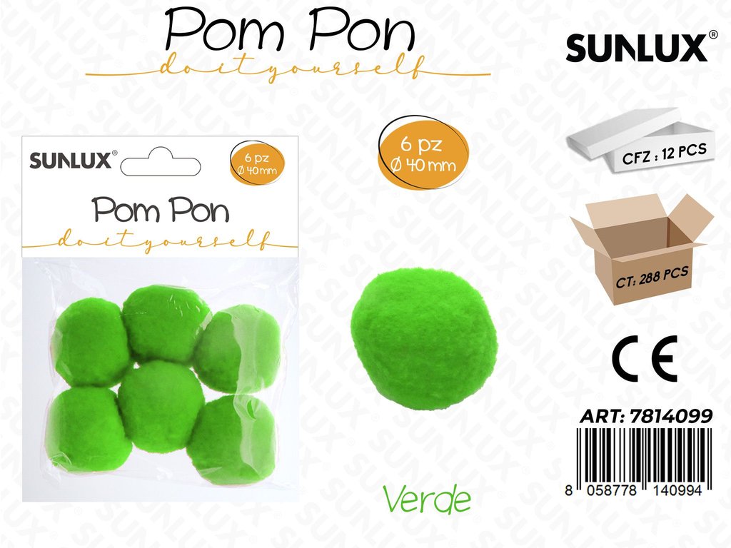 Sunlux Pompon Verde 6PCS D.40MM