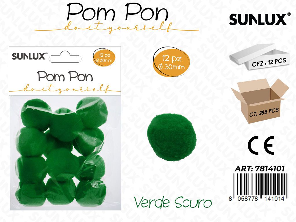 Sunlux Pompon Verde Scuro 12PCS D.30MM