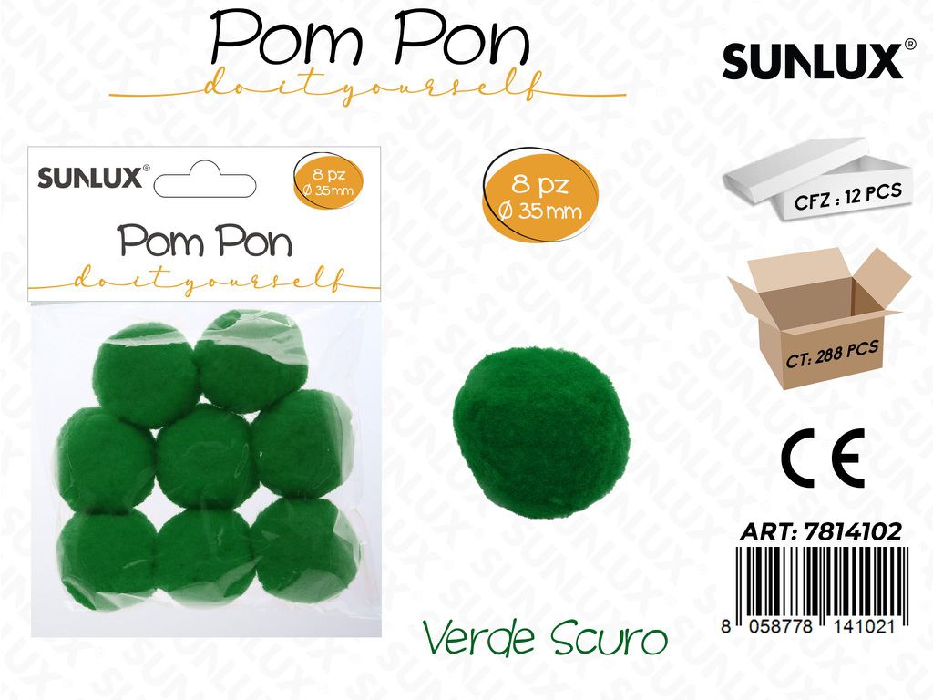 Sunlux Pompon Verde Scuro 8PCS D.35MM