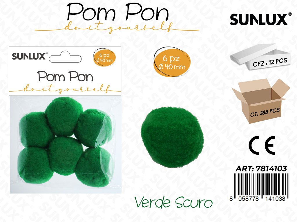 Sunlux Pompon Verde Scuro 6PCS D.40MM
