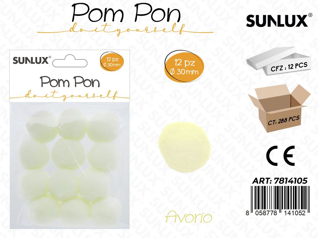 Sunlux Pompon Avorio 12PCS D.30MM