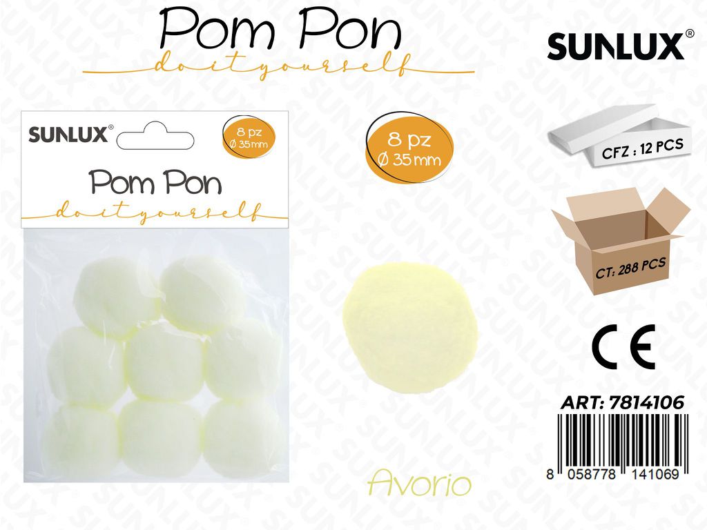 Sunlux Pompon Avorio 8PCS D.35MM