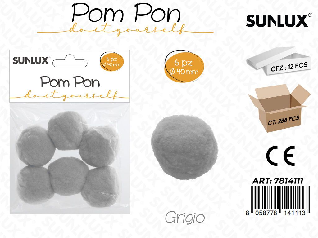 Sunlux Pompon Grigio 6PCS D.40MM