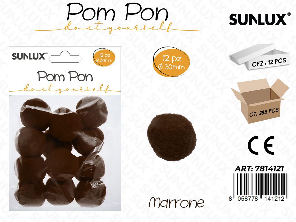 Sunlux Pompon Marrone 12PCS D.30MM