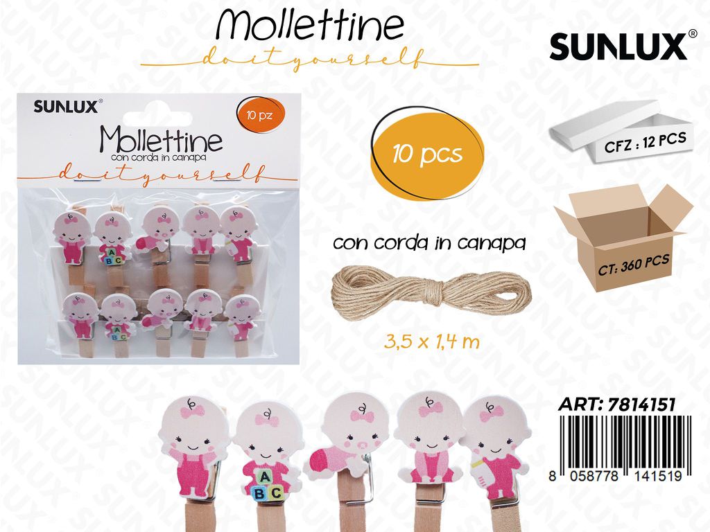 Sunlux Mollettine c/ Corda Baby Girl 10PCS 3.5*1.4CM