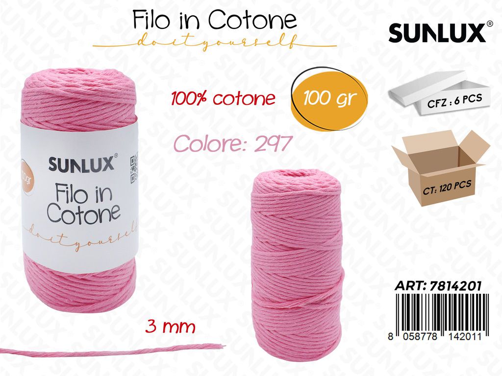 Sunlux Filo in Cotone Rosa Chia. L297 100G 3MM