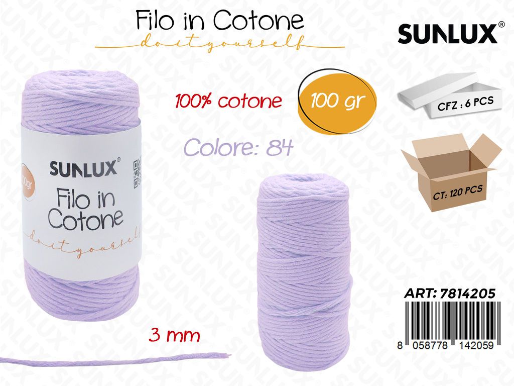 Sunlux Filo in Cotone Lilla L84 100G 3MM