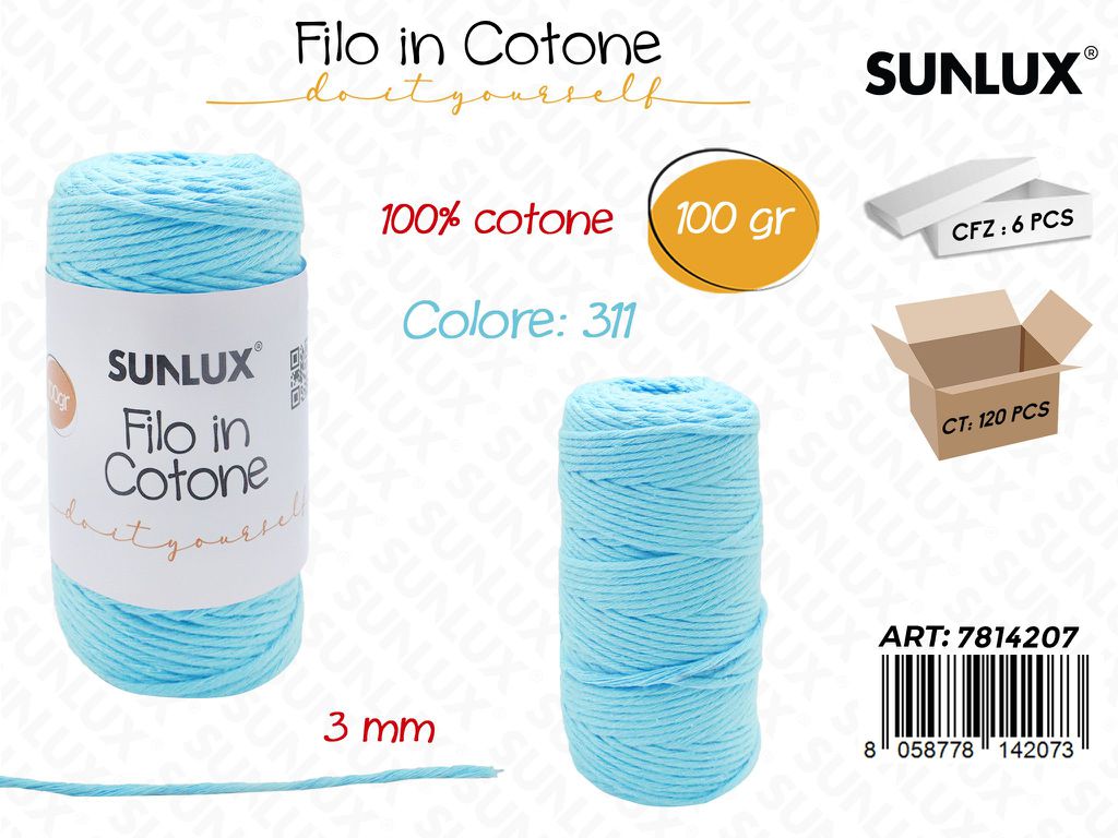 Sunlux Filo in Cotone Turchese M311 100G 3MM