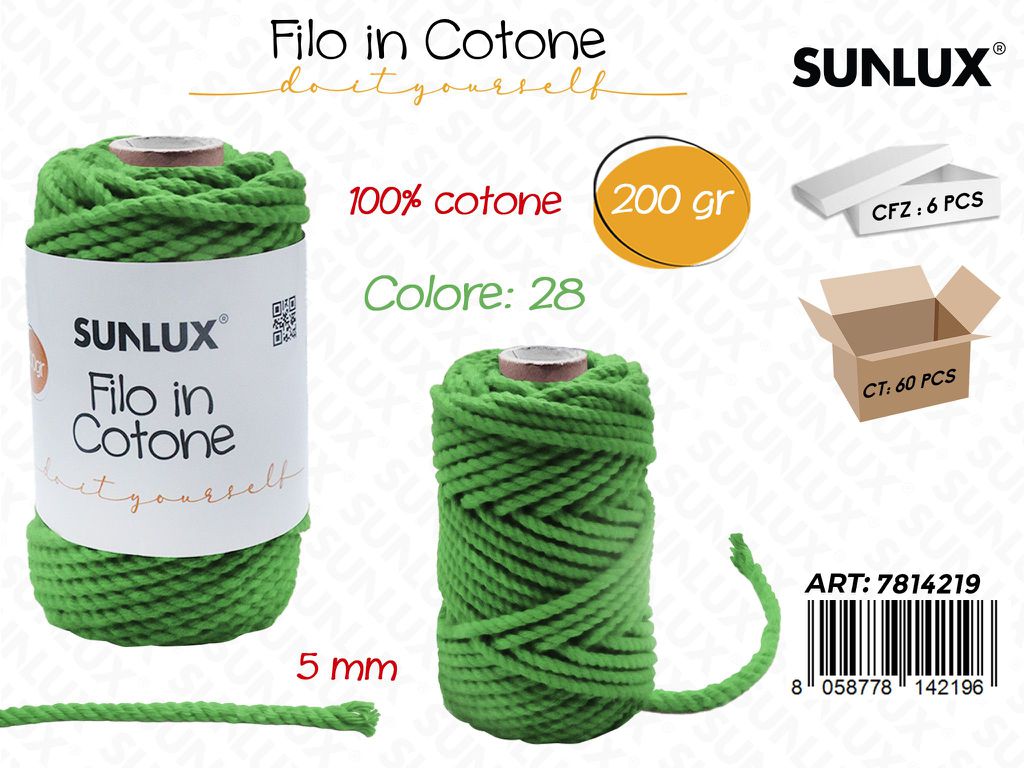 Sunlux Filo in Cotone Verde Chia. D28 200G 5MM