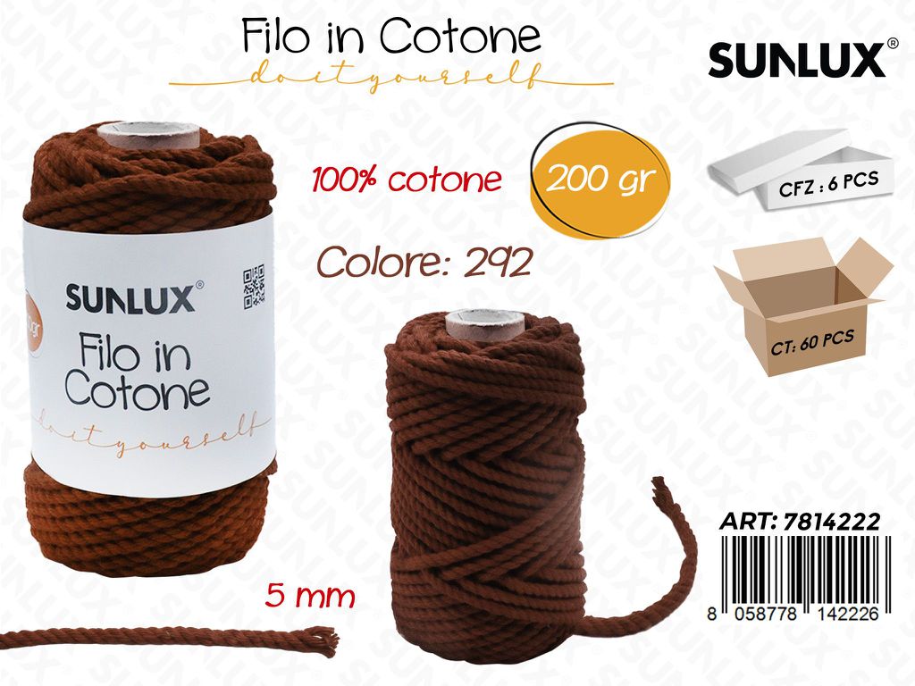 Sunlux Filo in Cotone Marrone Sc. D292 200G 5MM