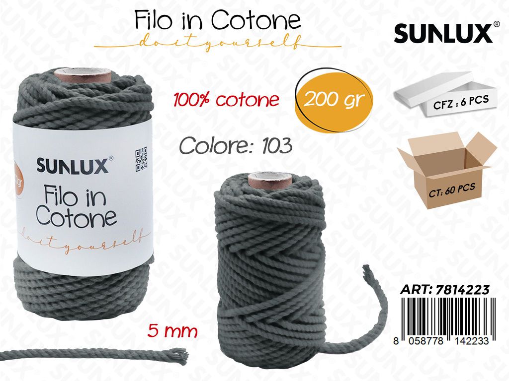 Sunlux Filo in Cotone Grigio M103 200G 5MM