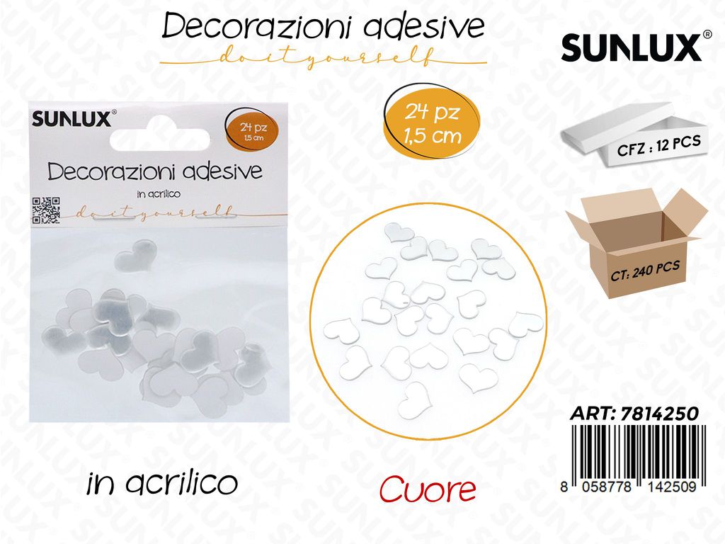 Sunlux Dec. Adesive Cuore 24PCS 1.5CM