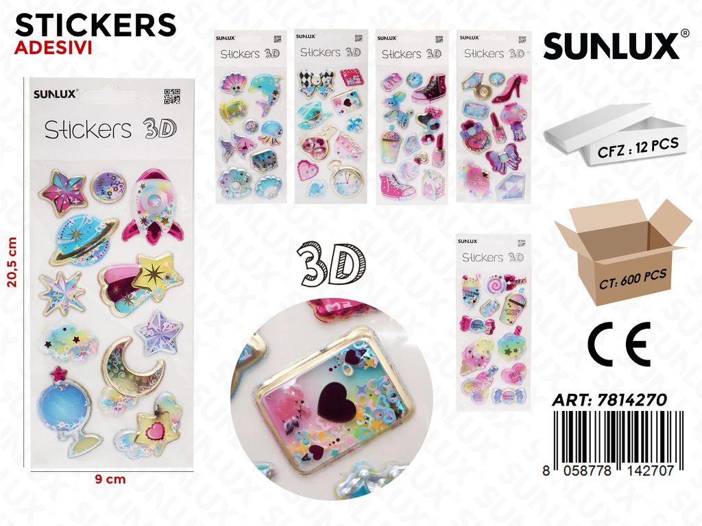 Sunlux Stickers Adesivi 3D ASS.9*20.5CM