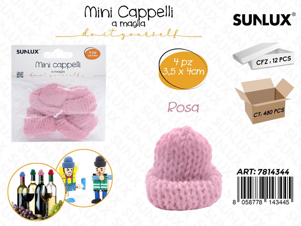 Sunlux Mini Cappello a Maglia Rosa 4PCS 3.5*4CM