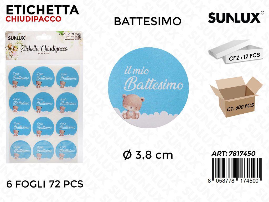 Sunlux Etichetta Chiudipacco Batt. Celeste 72PCS D.3.8CM