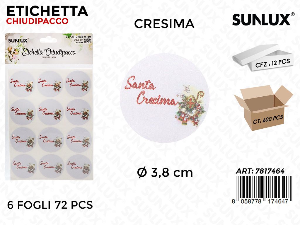 Sunlux Etichetta Chiudipacco Cresima 72PCS D.3.8CM