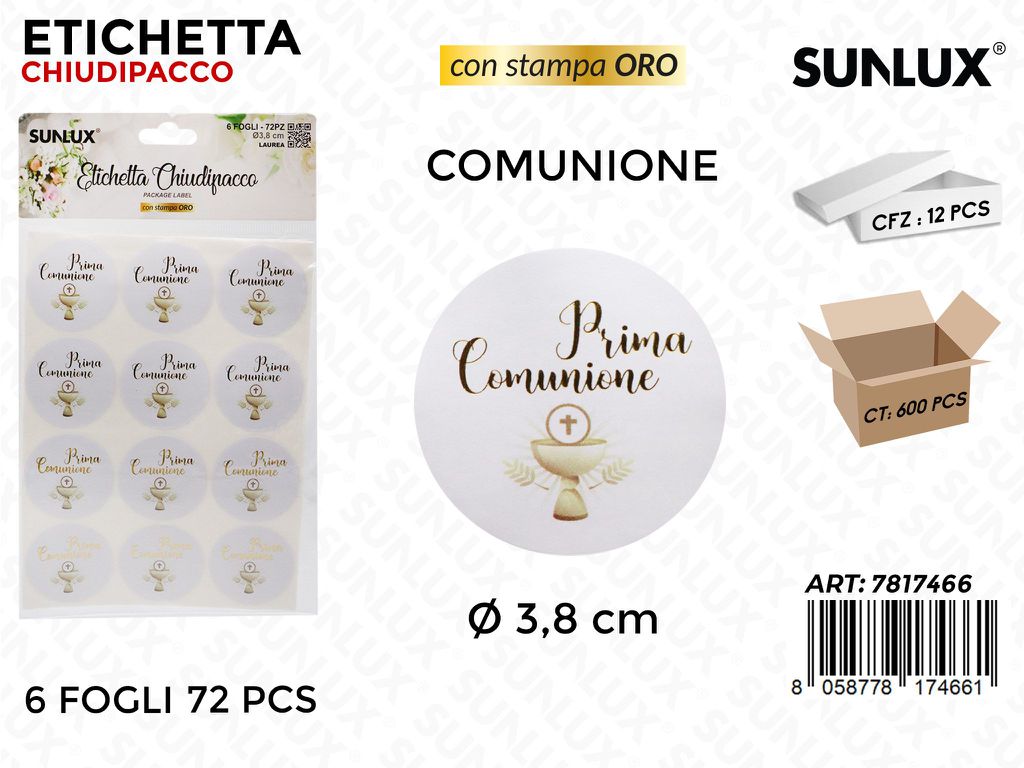 Sunlux Etichetta Chiudipacco Cresima 72PCS D.3.8CM