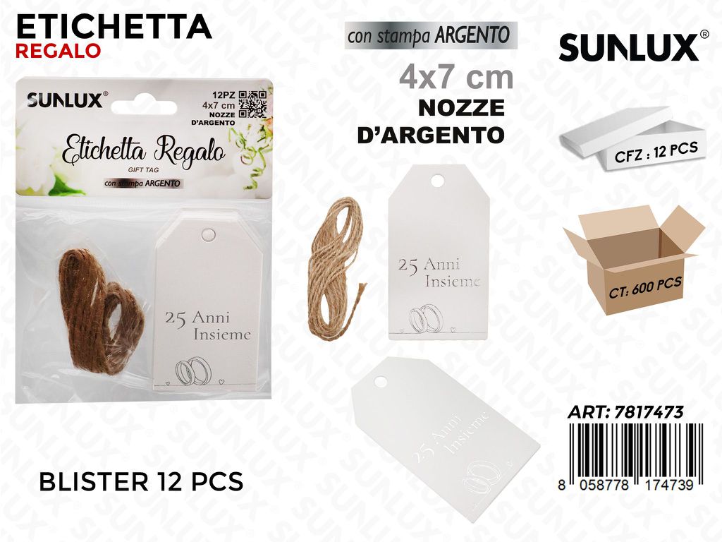 Sunlux Etichetta Nozze Arg. 12PCS 4*7CM