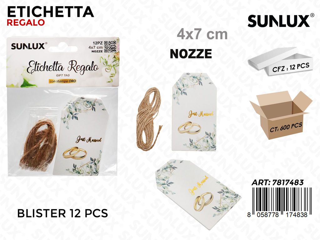 Sunlux Etichetta Nozze 12PCS 4*7CM